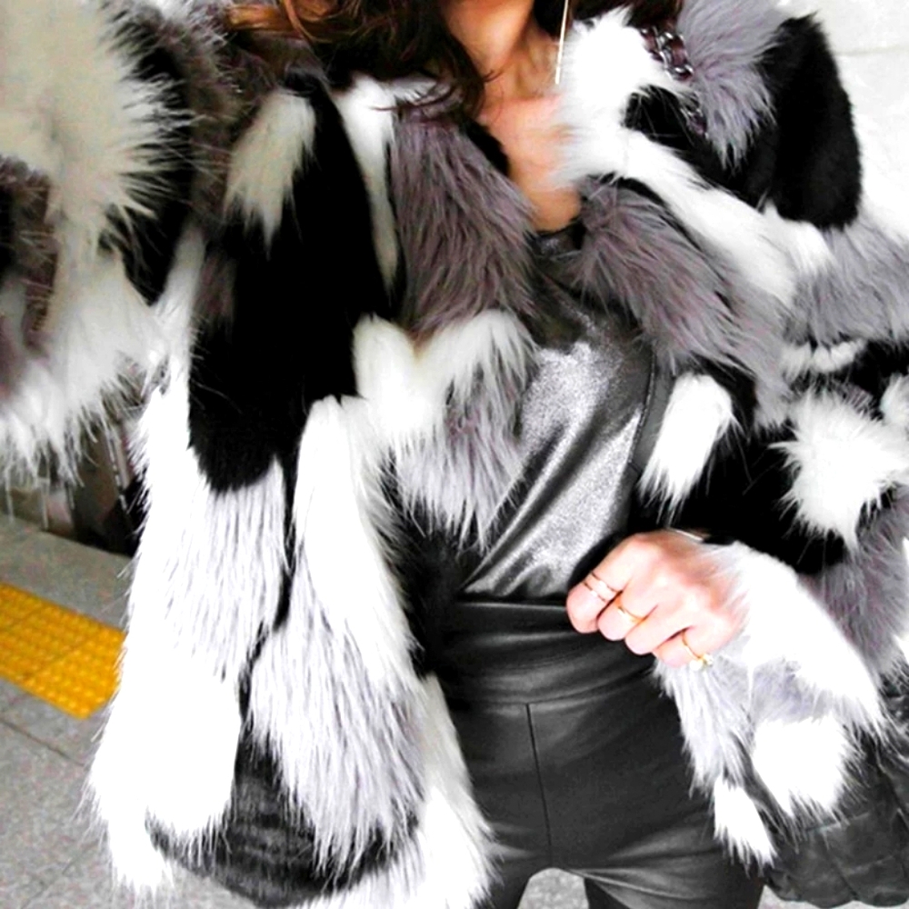 NEW FAUX FUR TRICOLOR LUXURY COAT MEDIUM